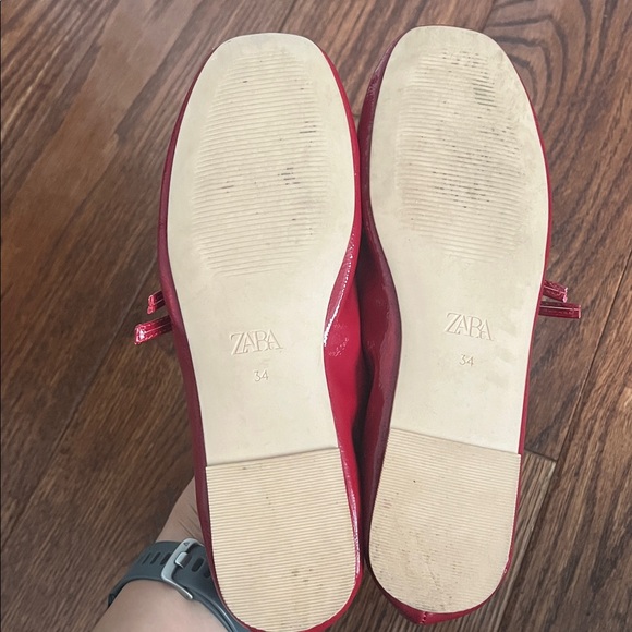 Zara Girls Red Patent Double Strap Ballerina Flats - Picture 4 of 8
